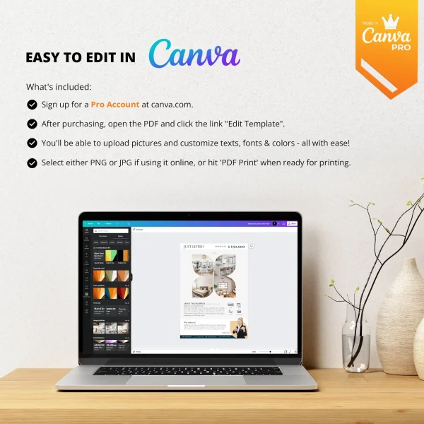 Real Estate Just Listed Flyer for Canva Pro, Editable and Printable Template
