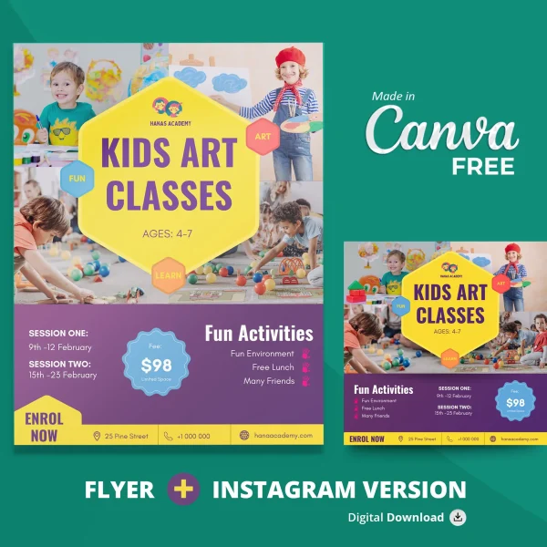 Kids Education Flyer for Canva Free v2, Editable and Printable Template